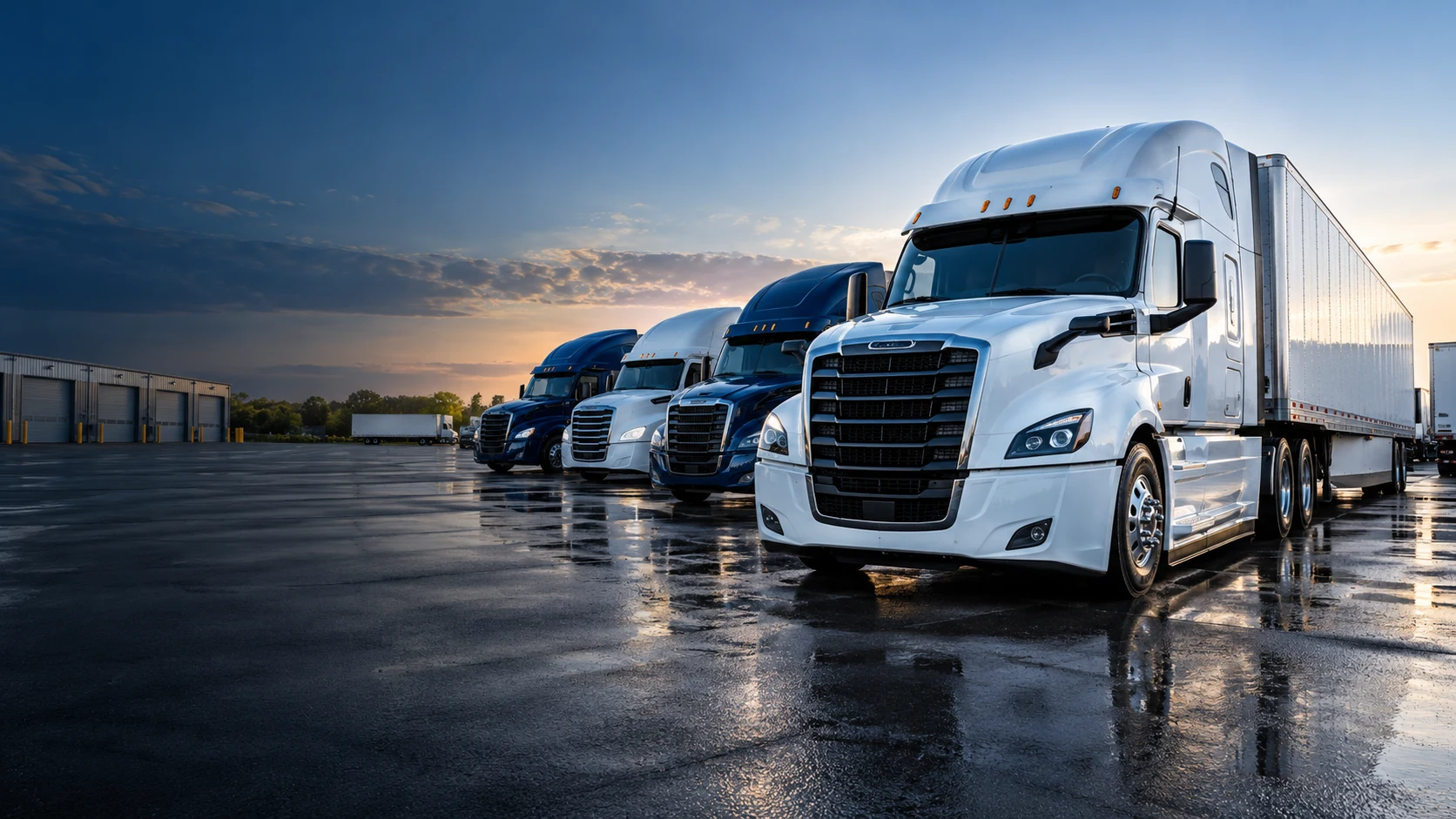 Illustrative image of clean commercial trucks in a fleet yard